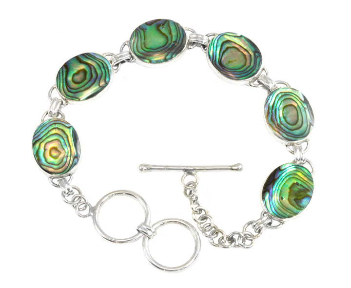 Abalone Paua Bracelet Shell Sterling Silver Toggle Clasp 6.5 to 7  Inches Inch Simple Adjustable Bezel Set Contemporary Daily Wear