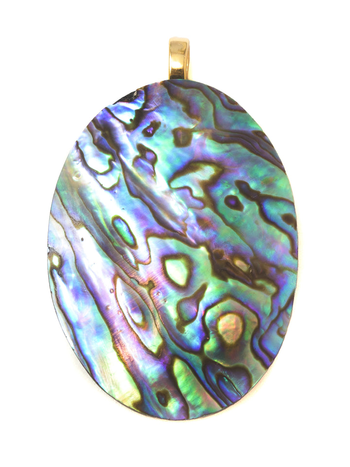 Abalone Paua Shell Necklace Pendant Large Natural Simple 2.3 Inch Design Select Cut AAA Oval Shape Hand Silverwork MOP Spyglass