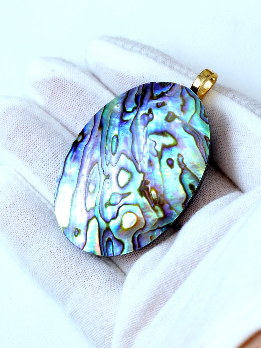 Abalone Paua Shell Necklace Pendant Large Natural Simple 2.3 Inch Design Select Cut AAA Oval Shape Hand Silverwork MOP Spyglass
