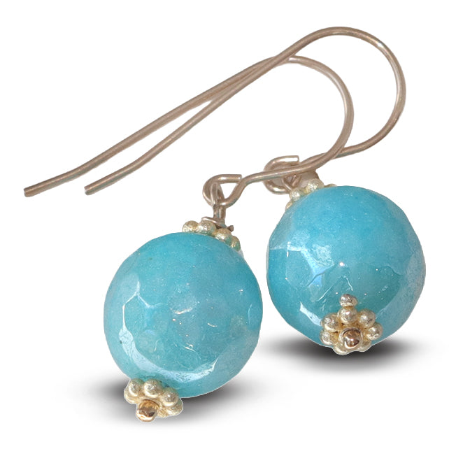 Amazonite Blue Green Faceted Earrings – Sterling Silver or 14k Gold