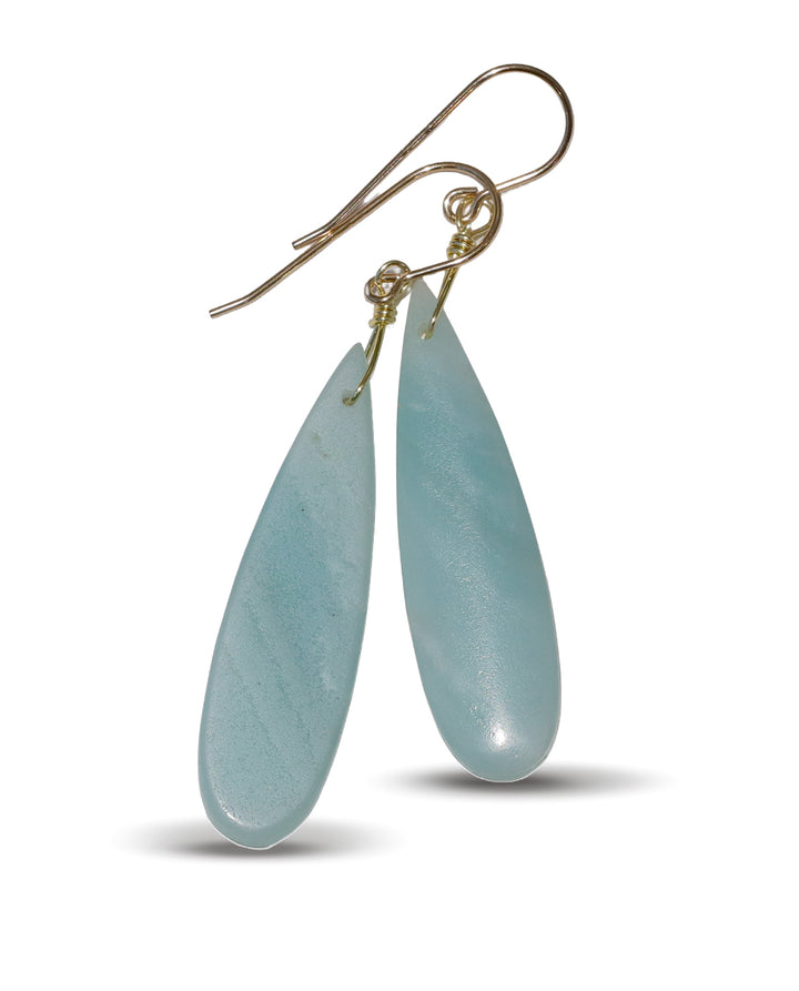 Amazonite Blue Earrings 2.3" – Sterling Silver or 14k Gold