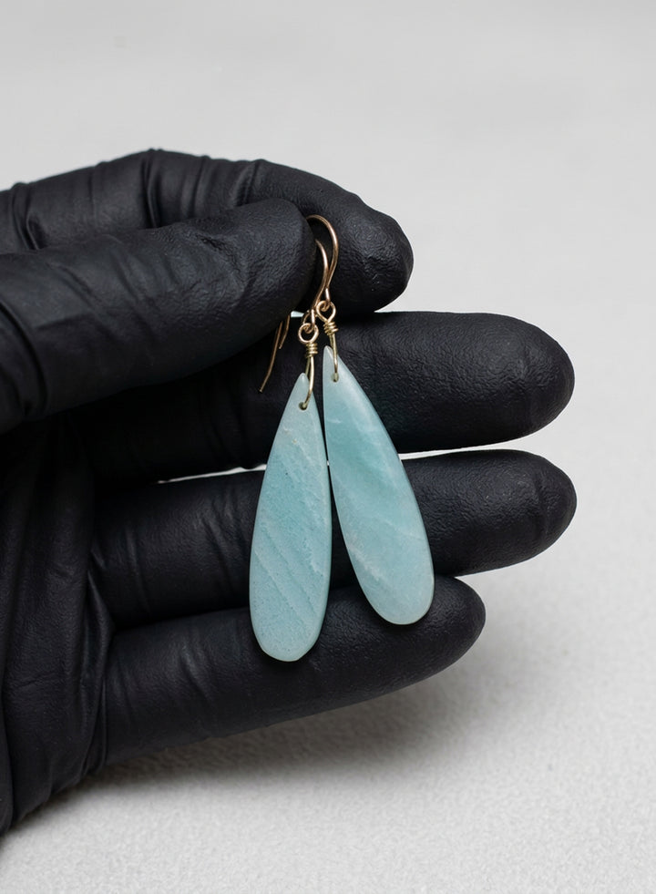 Amazonite Blue Earrings 2.3" – Sterling Silver or 14k Gold