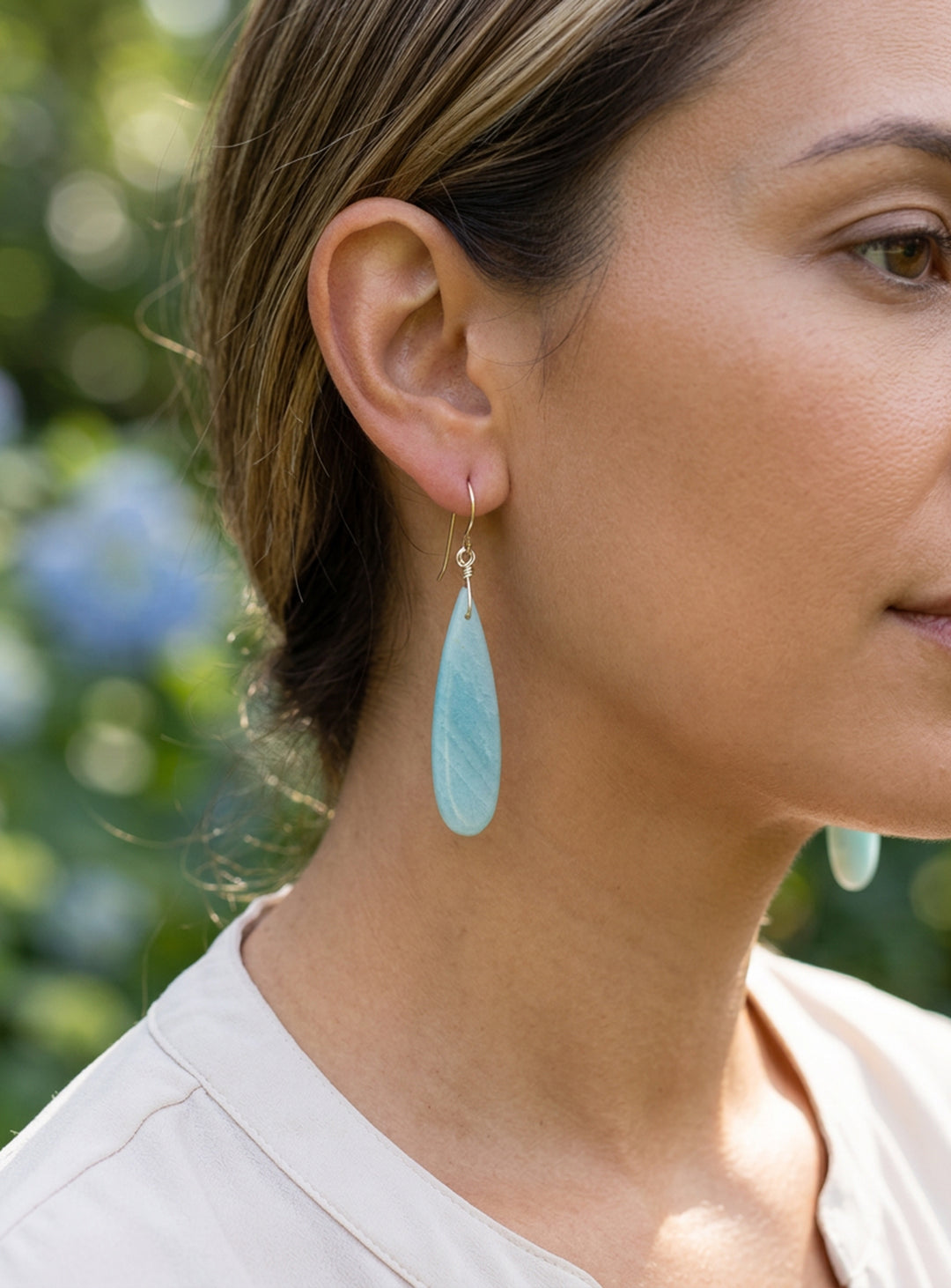 Amazonite Blue Earrings 2.3" – Sterling Silver or 14k Gold