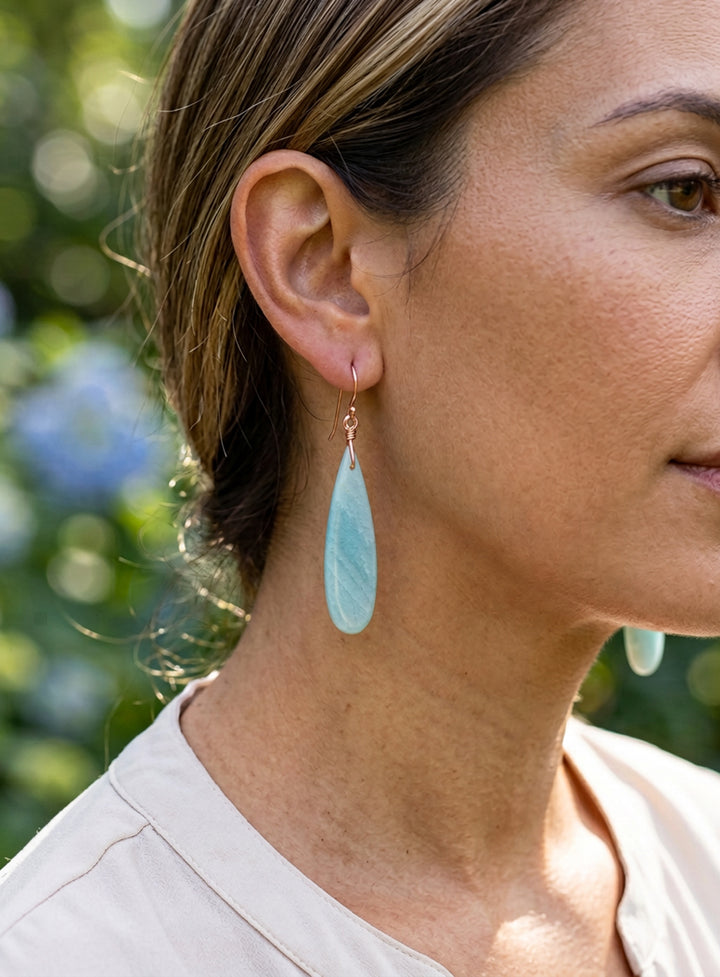 Amazonite Blue Earrings 2.3" – Sterling Silver or 14k Gold