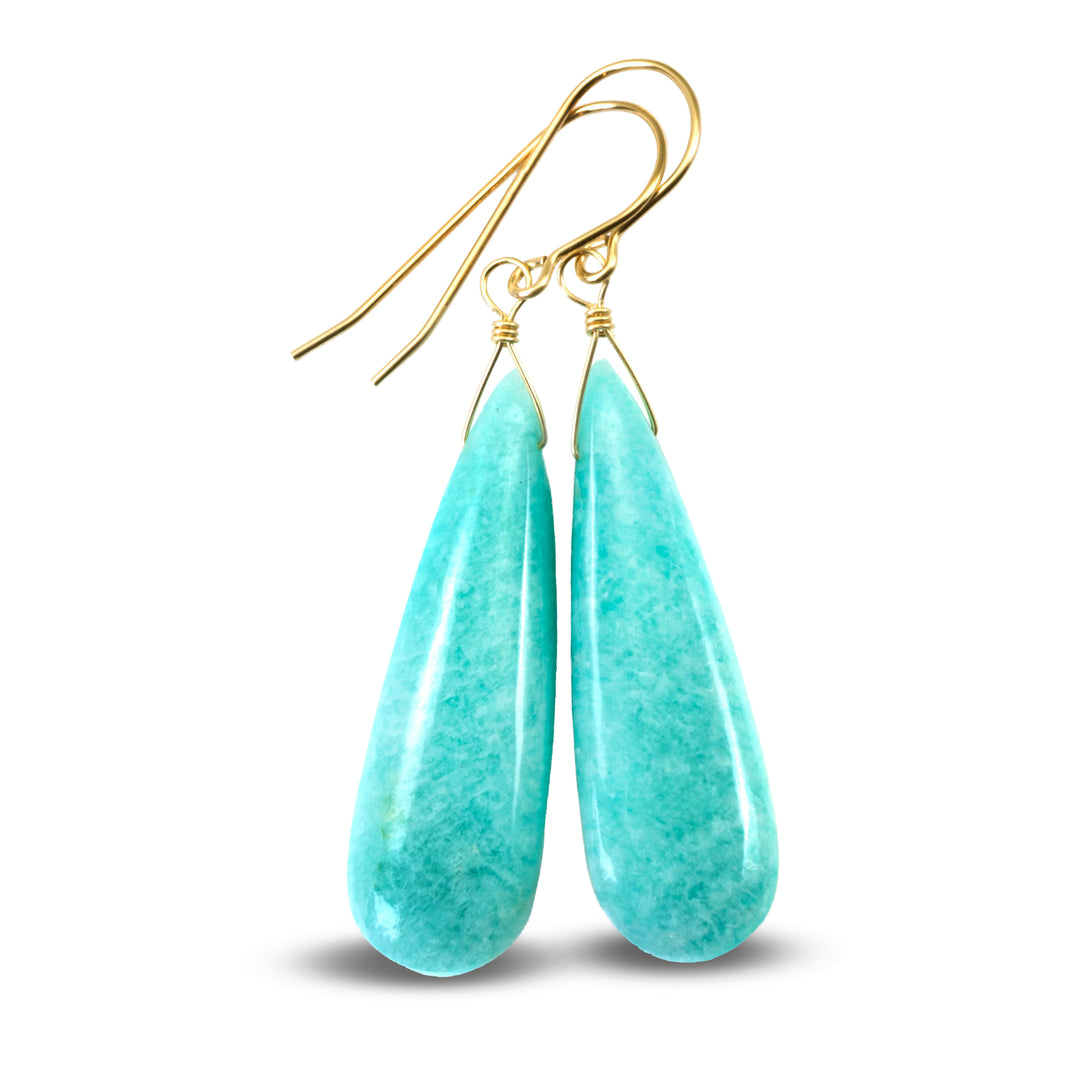 Amazonite Blue Earrings 2" – Sterling Silver or 14k Gold