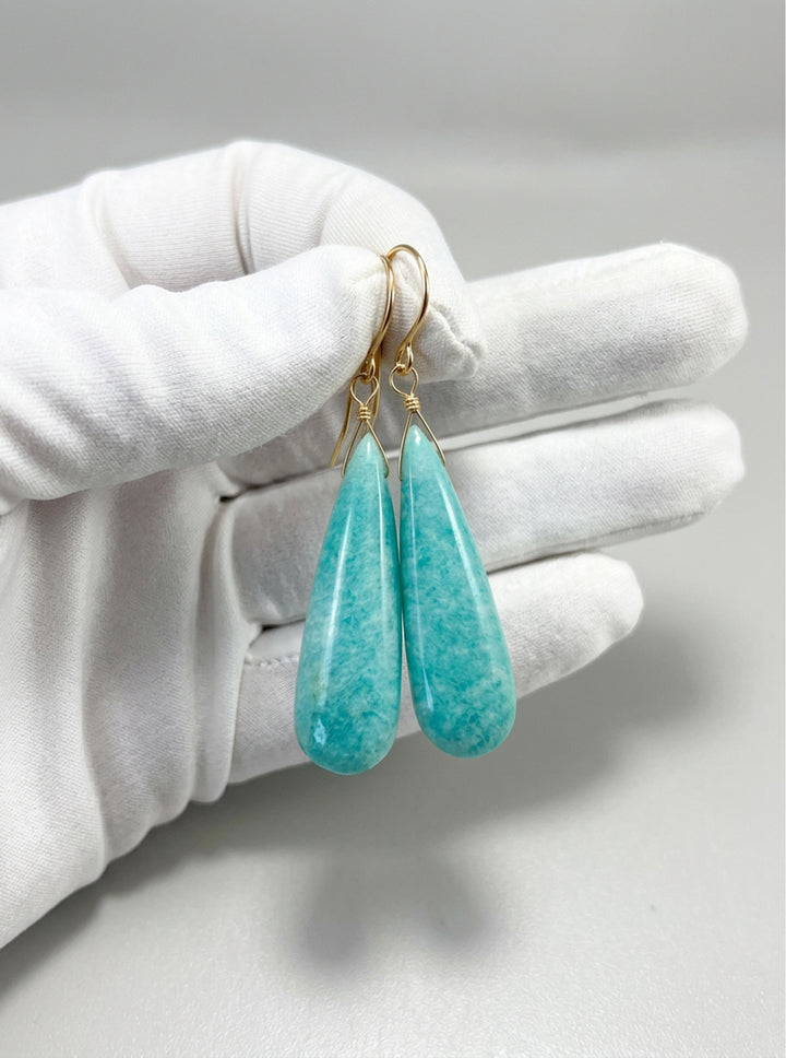 Amazonite Blue Earrings 2" – Sterling Silver or 14k Gold