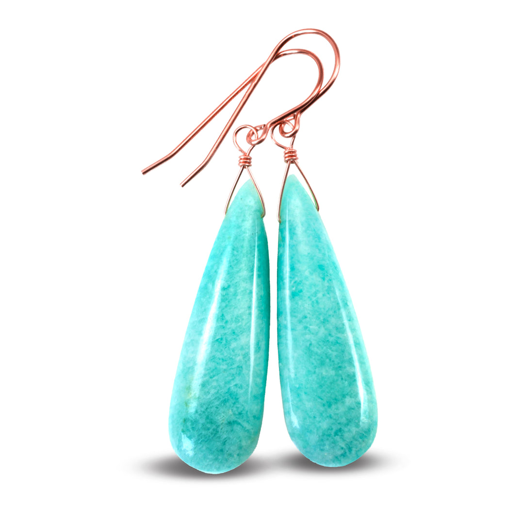 Amazonite Blue Earrings 2" – Sterling Silver or 14k Gold