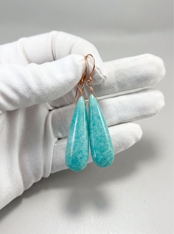 Amazonite Blue Earrings 2" – Sterling Silver or 14k Gold
