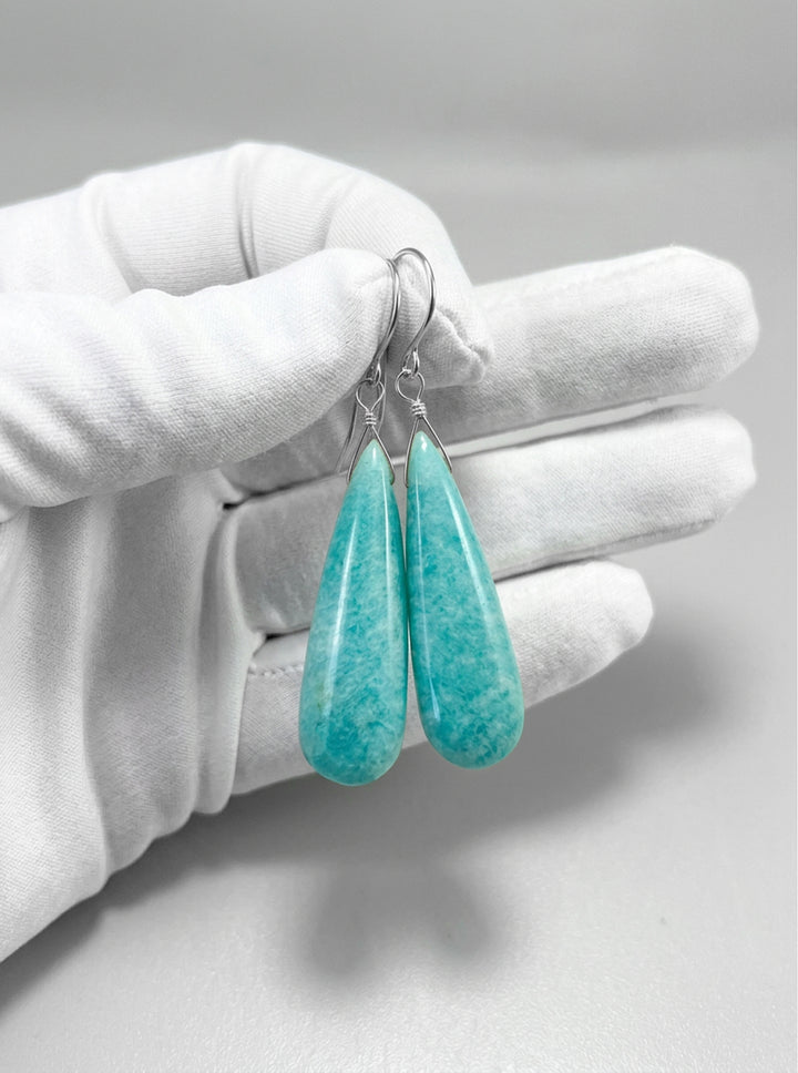 Amazonite Blue Earrings 2" – Sterling Silver or 14k Gold