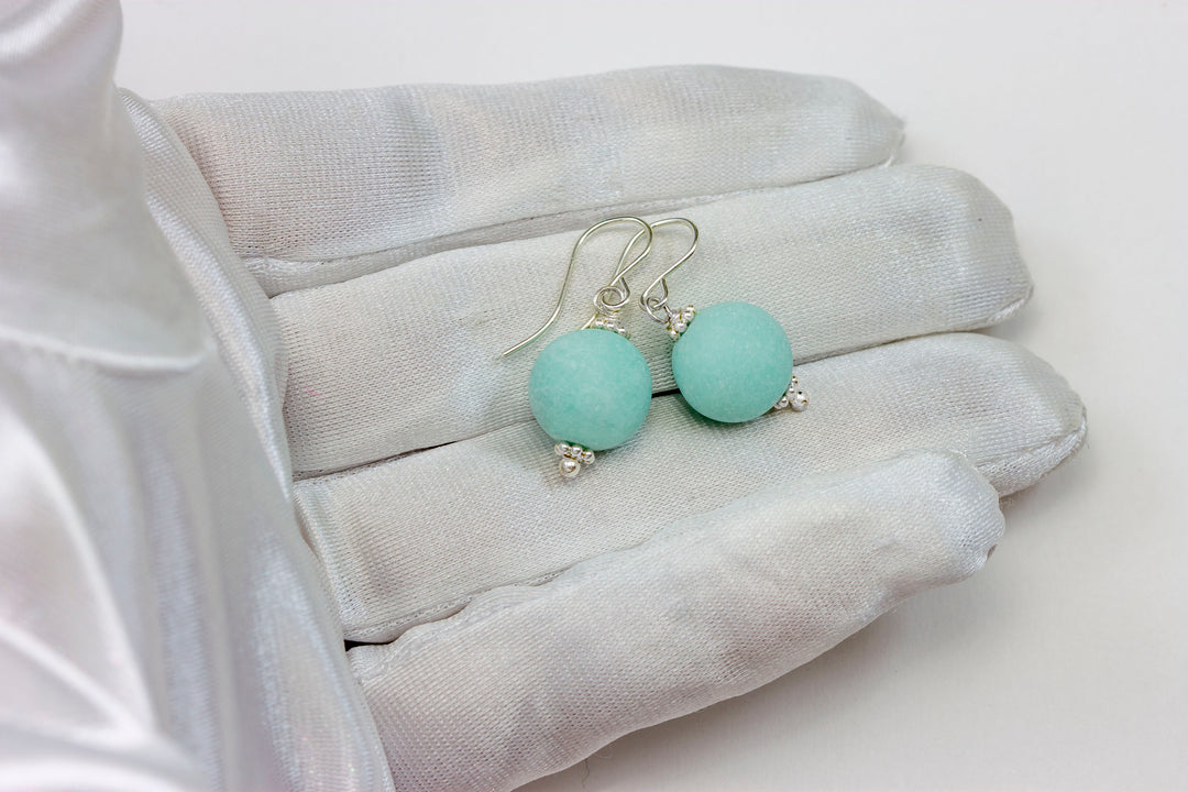 Amazonite Light Blue Smooth Earrings – Sterling Silver or 14k Gold