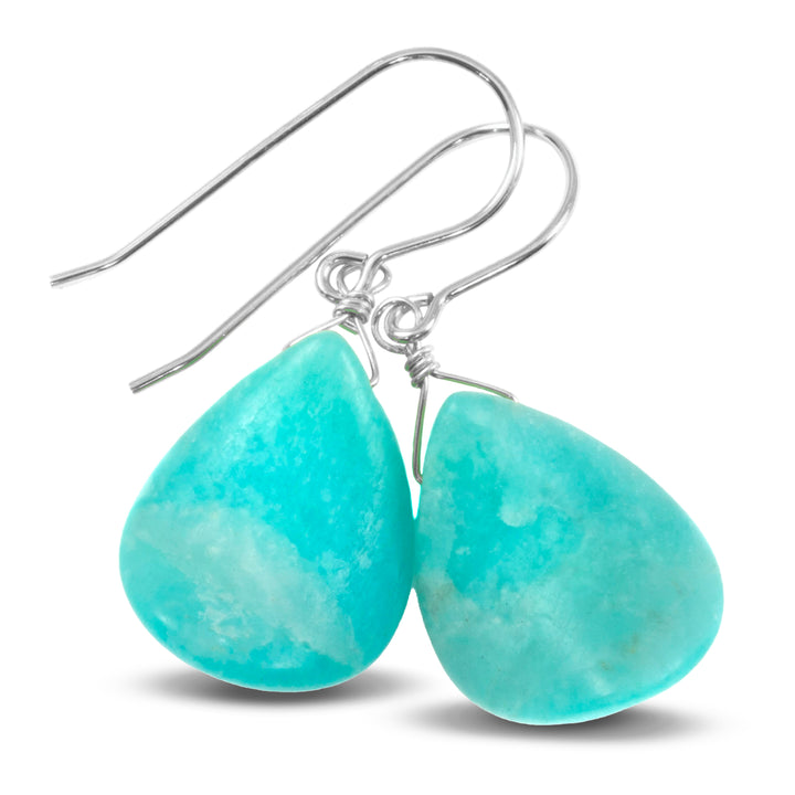 Amazonite Blue Aqua Smooth Earrings – Sterling Silver or 14k Gold