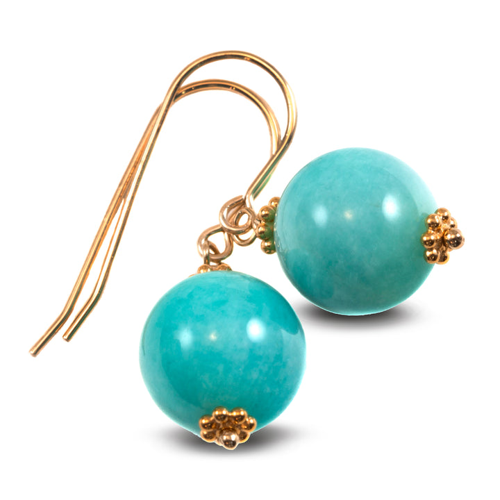 Amazonite Blue Green Smooth Earrings – Sterling Silver or 14k Gold