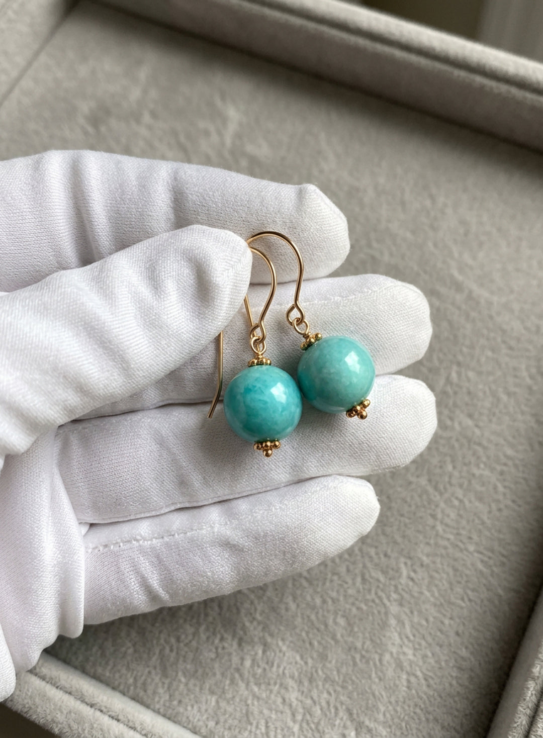 Amazonite Blue Green Smooth Earrings – Sterling Silver or 14k Gold
