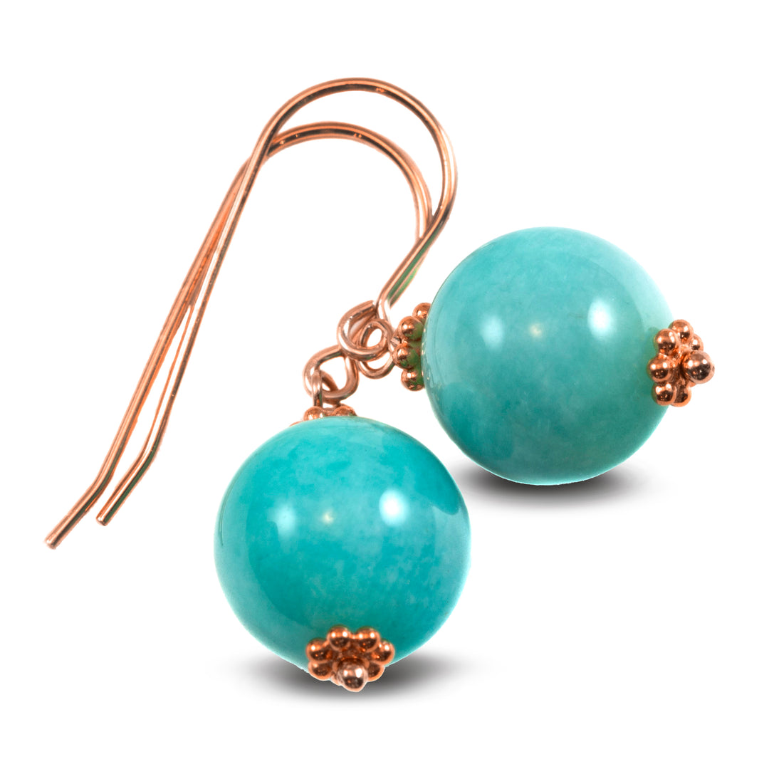 Amazonite Blue Green Smooth Earrings – Sterling Silver or 14k Gold