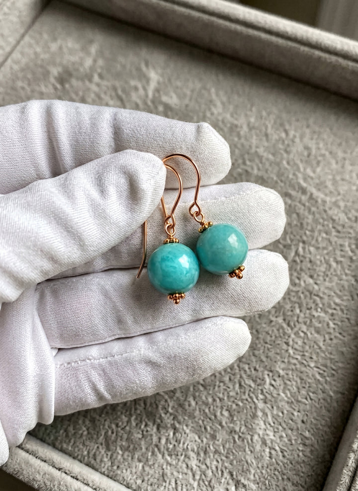 Amazonite Blue Green Smooth Earrings – Sterling Silver or 14k Gold