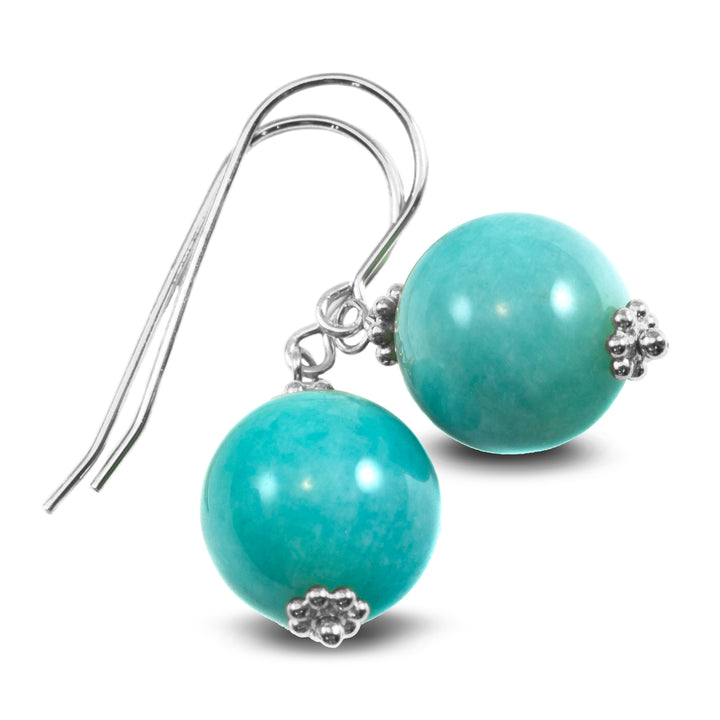 Amazonite Blue Green Smooth Earrings – Sterling Silver or 14k Gold