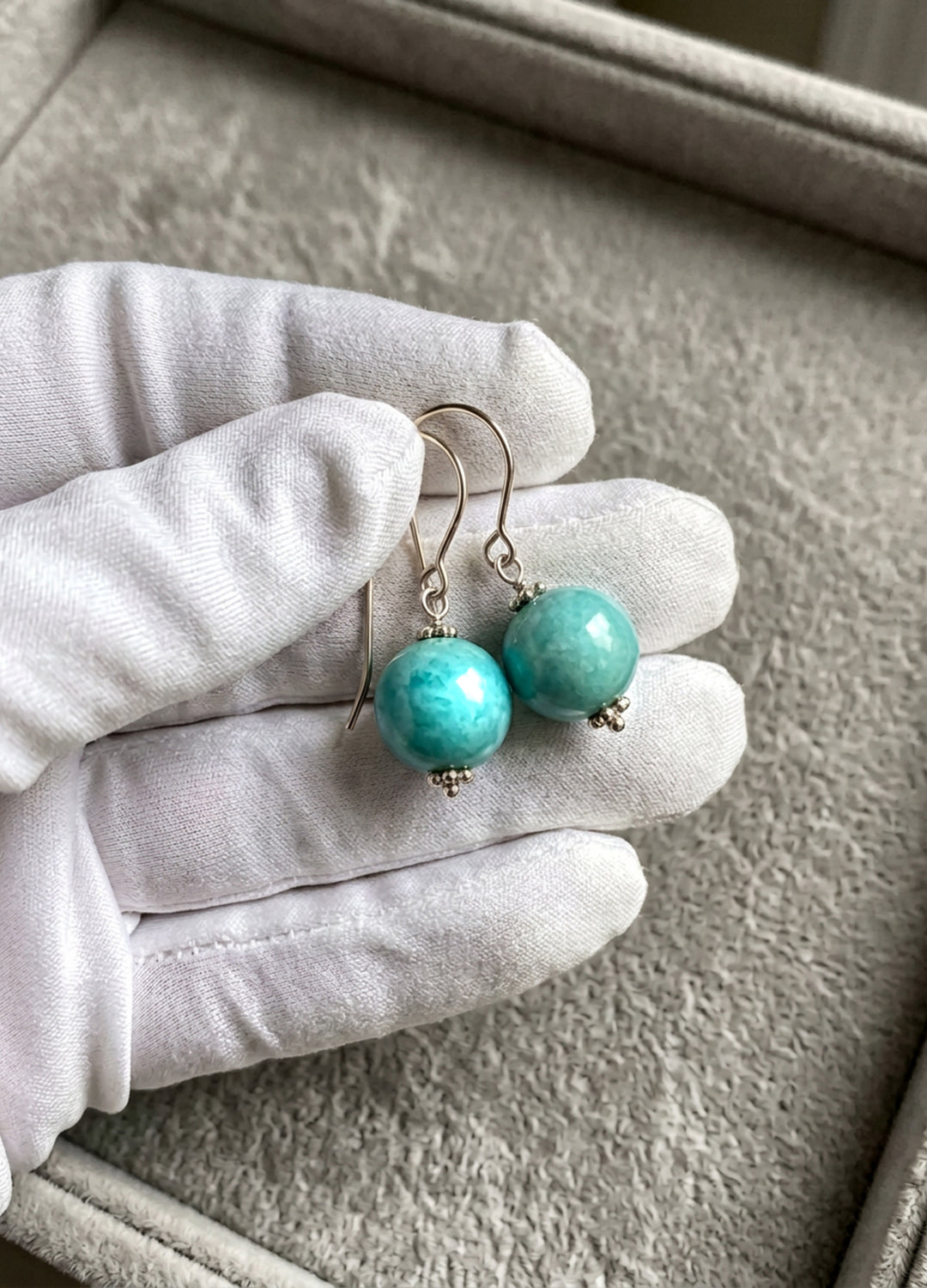 Amazonite Blue Green Smooth Earrings – Sterling Silver or 14k Gold