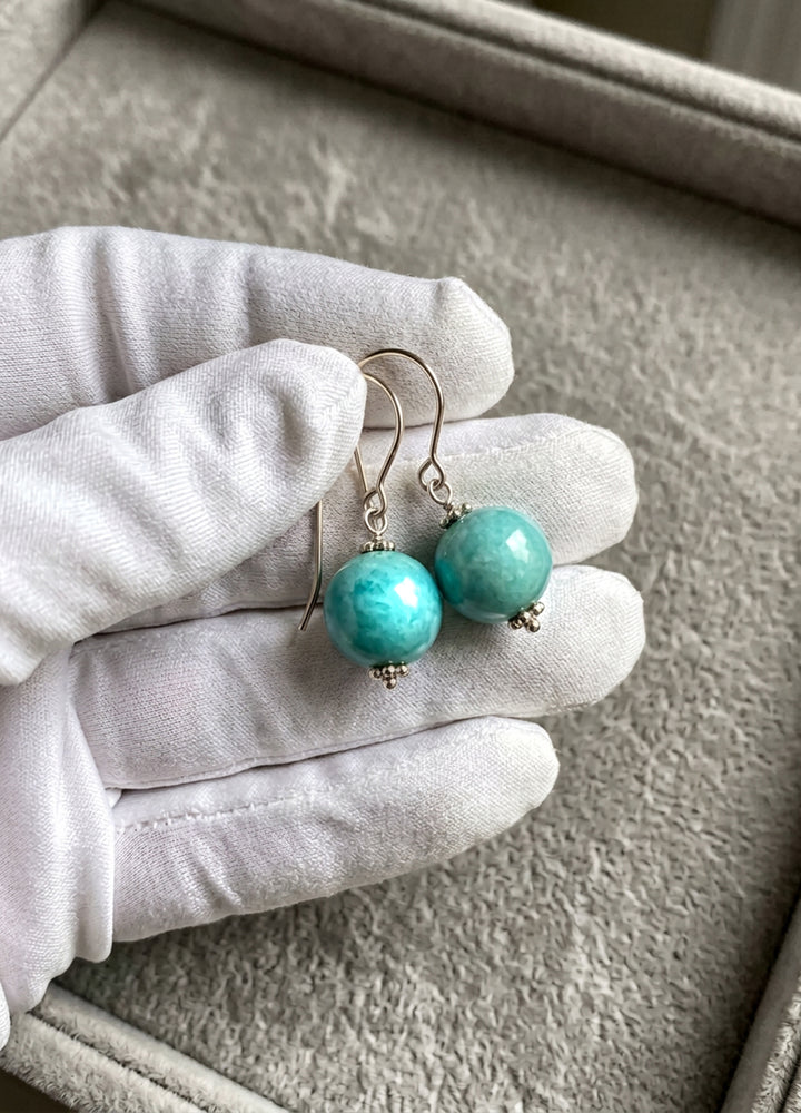 Amazonite Blue Green Smooth Earrings – Sterling Silver or 14k Gold