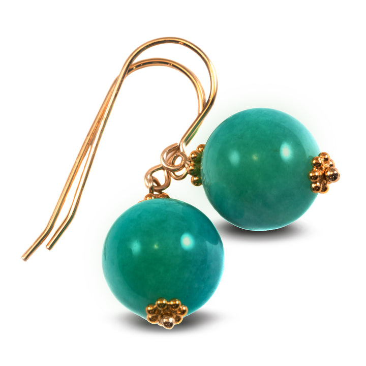 Amazonite Green Smooth Dangle Earrings – Sterling Silver or 14k Gold