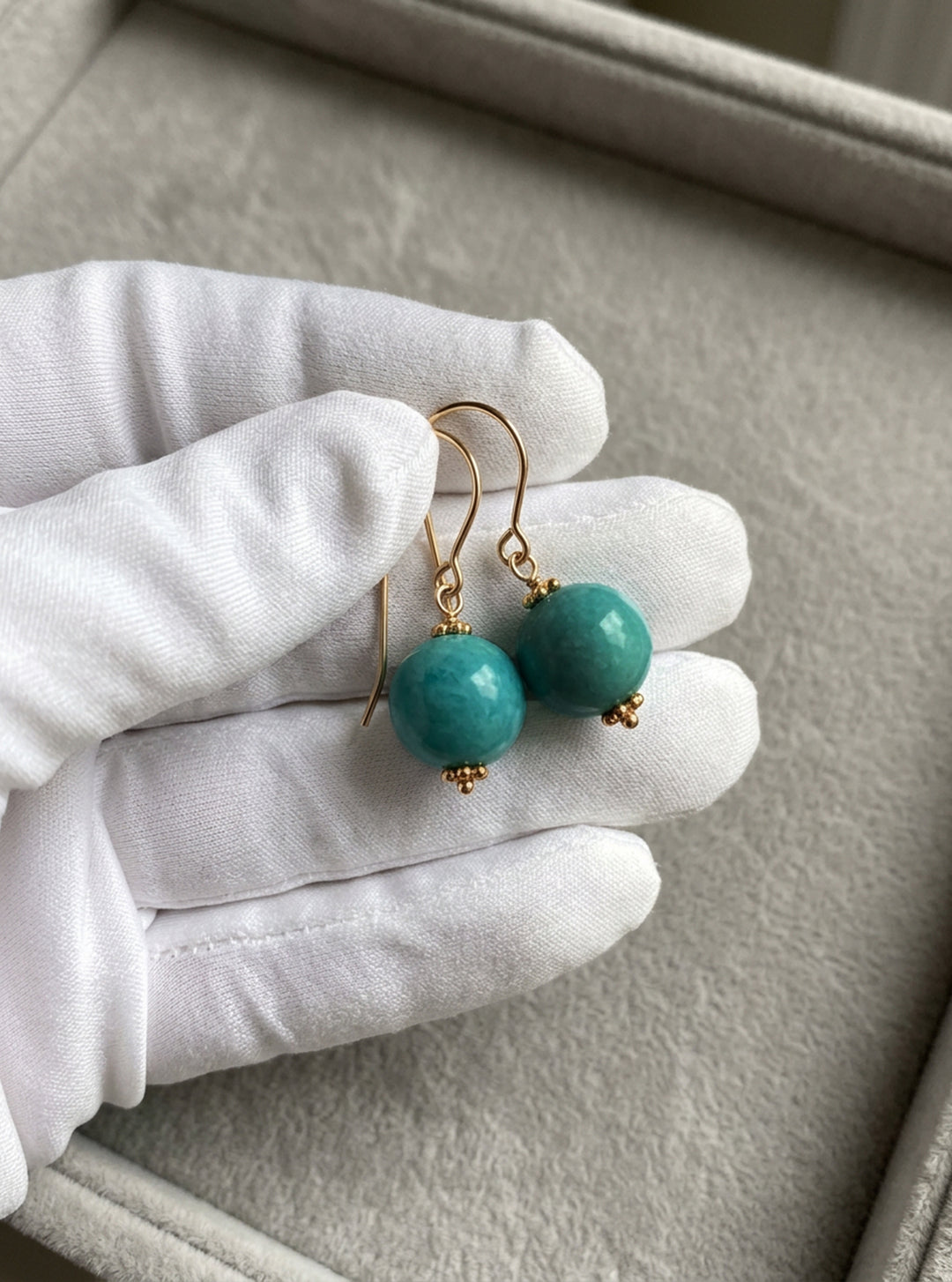 Amazonite Green Smooth Dangle Earrings – Sterling Silver or 14k Gold