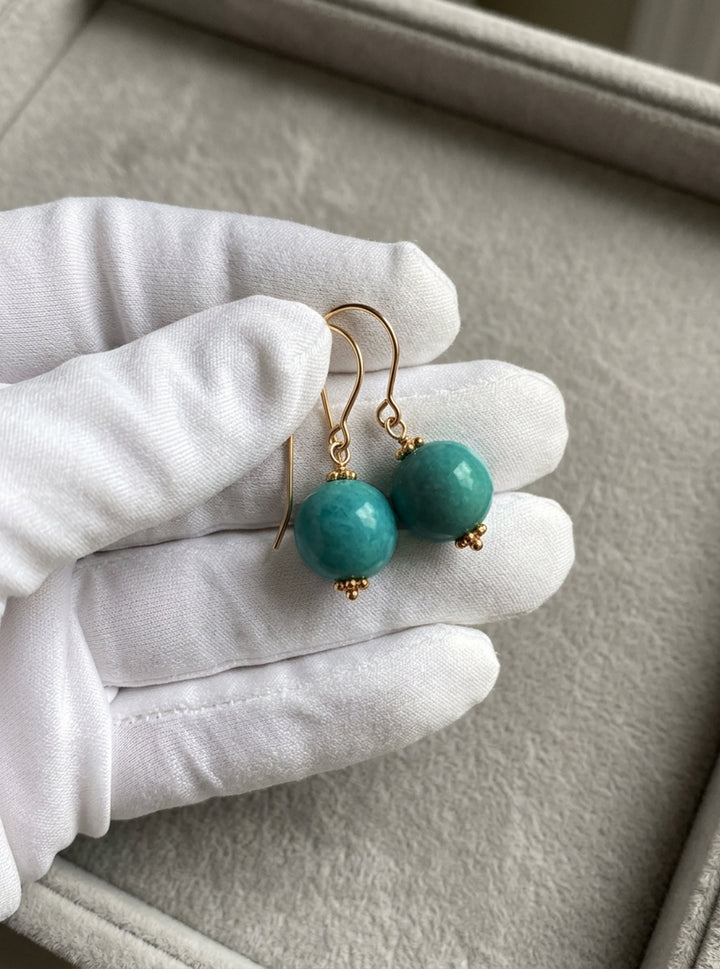 Amazonite Green Smooth Dangle Earrings – Sterling Silver or 14k Gold