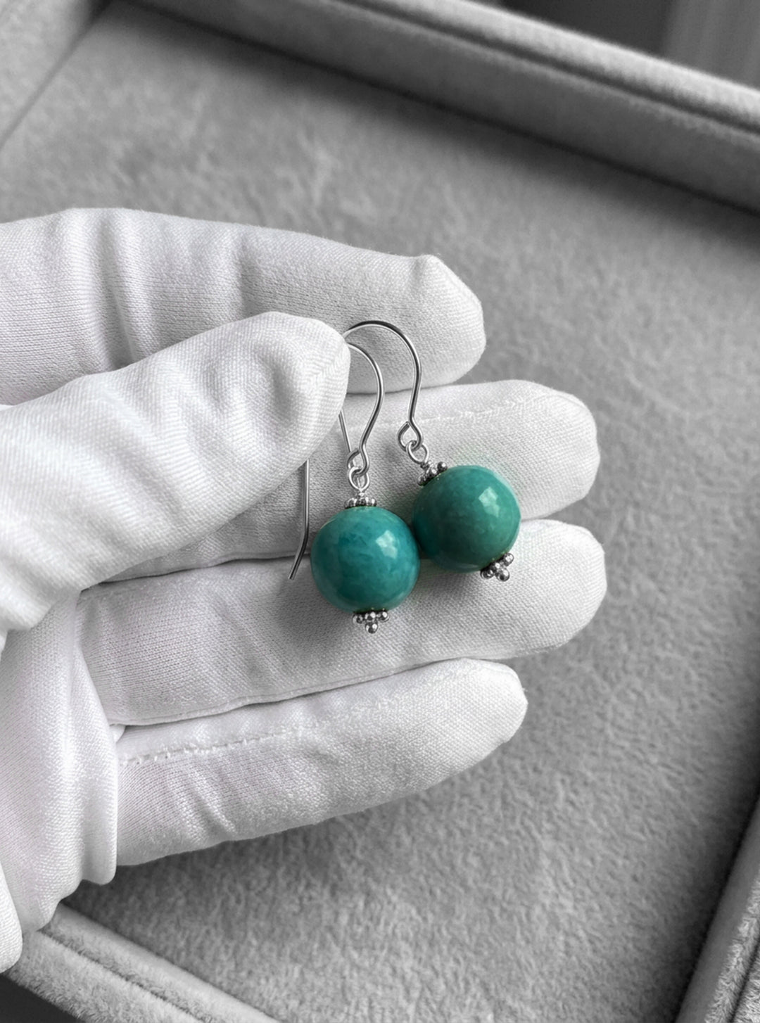 Amazonite Green Smooth Dangle Earrings – Sterling Silver or 14k Gold
