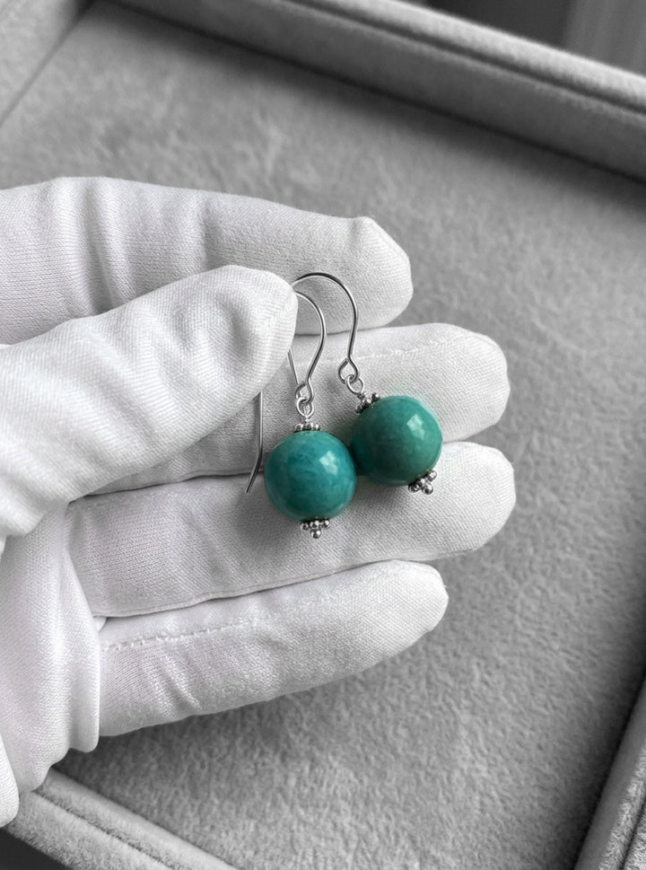 Amazonite Green Smooth Dangle Earrings – Sterling Silver or 14k Gold