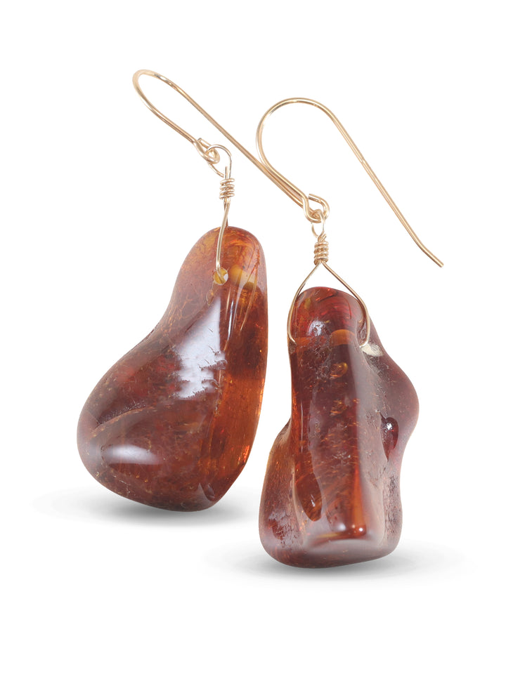 Natural Amber Earrings Sterling Silver or 14k Solid Gold or Filled Long Nuggets Dangles Lightweight Rich Yellow Spyglass