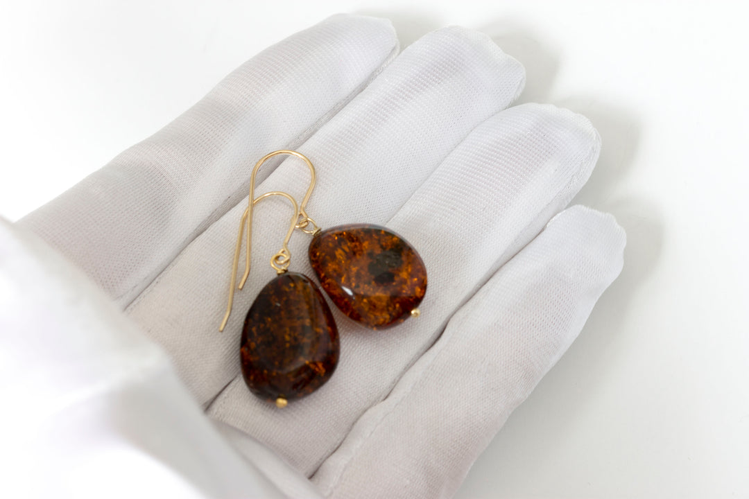 Baltic Amber Earrings Golden Honey Smooth Oval 16x21mm – Sterling Silver or 14k Gold