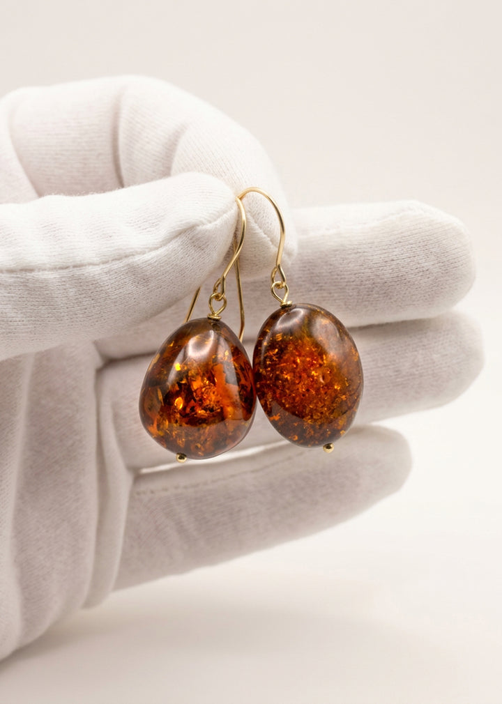 Baltic Amber Earrings Golden Honey Smooth Oval 16x21mm – Sterling Silver or 14k Gold
