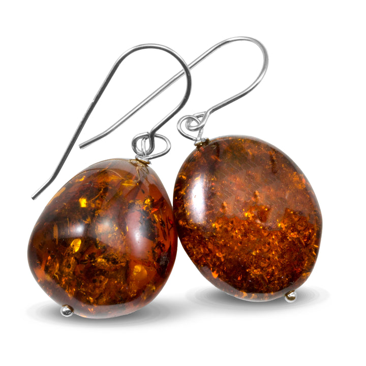 Baltic Amber Earrings Golden Honey Smooth Oval 16x21mm – Sterling Silver or 14k Gold