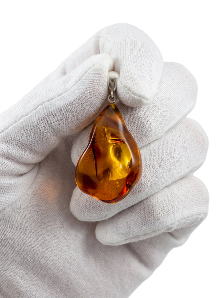 Honey Amber Baltic Large Teardrop Pendant – Sterling Silver