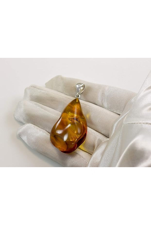Honey Amber Baltic Large Teardrop Pendant – Sterling Silver