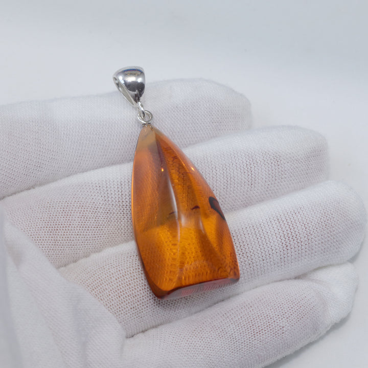 Honey Amber Baltic Large Angled Pendant – Sterling Silver