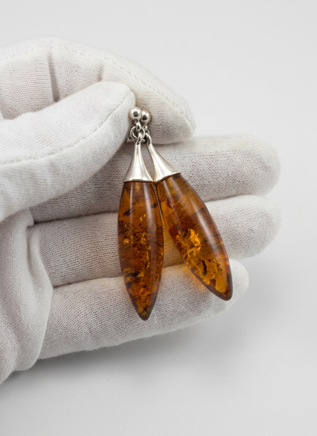 Amber Honey Pointed Teardrop Earrings – Sterling Silver