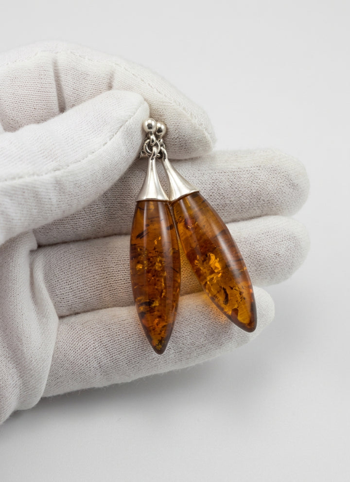 Amber Honey Pointed Teardrop Earrings – Sterling Silver