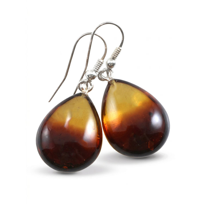 Amber Earrings Honey Yellow Smooth Puffed Teardrop 18x23mm 1.4" – Sterling Silver