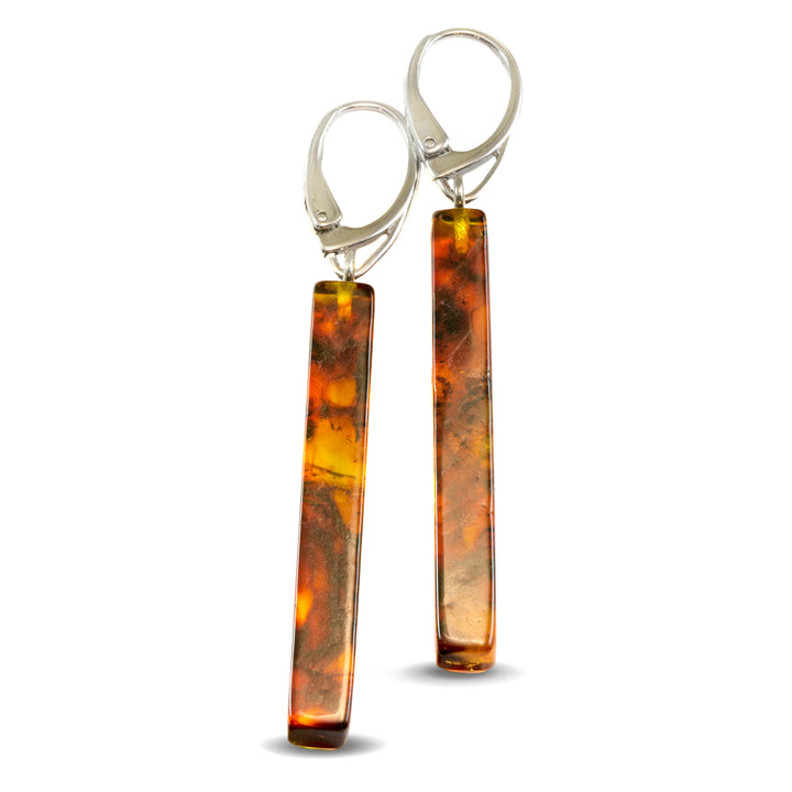 Amber Earrings Honey Yellow Smooth Long Rectangle 5x39mm – Sterling Silver