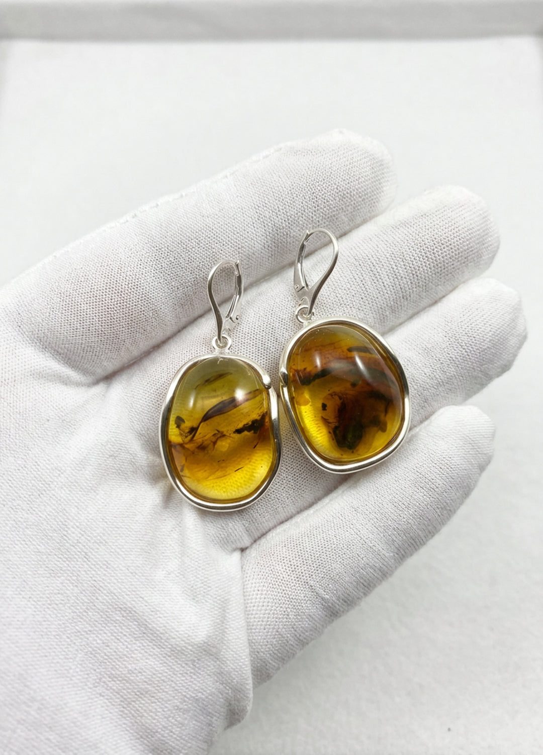 Amber Earrings Large Bezeled Oval 20x28mm 2" – Sterling Silver
