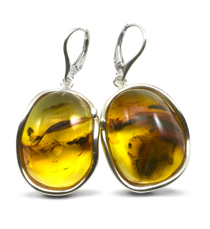 Amber Earrings Large Bezeled Oval 20x28mm 2" – Sterling Silver