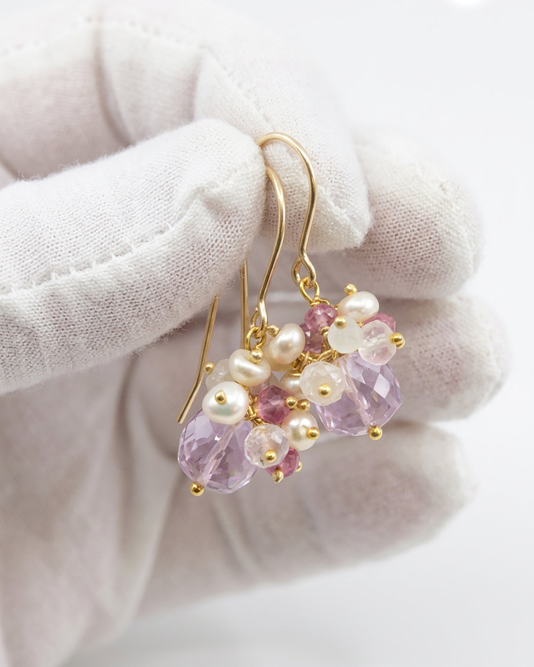 Pink Amethyst Teardrop Cluster Earrings – Sterling Silver or 14k Gold