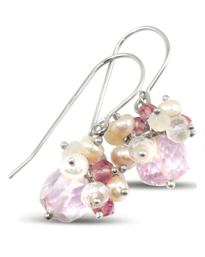 Pink Amethyst Teardrop Cluster Earrings – Sterling Silver or 14k Gold