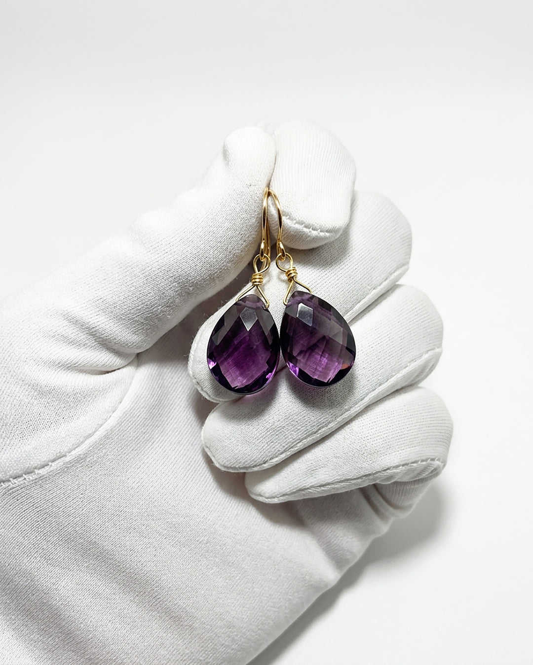 Simulated Amethyst Purple Faceted Earrings 1.2" Teardrops – Sterling Silver or 14k Gold