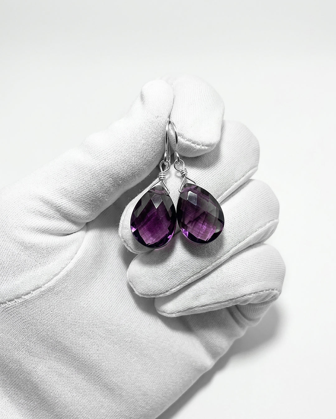 Simulated Amethyst Purple Faceted Earrings 1.2" Teardrops – Sterling Silver or 14k Gold