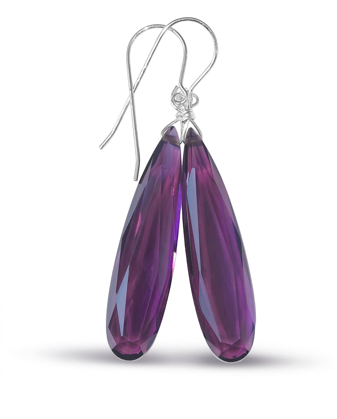 Purple Simulated Amethyst Facet Earrings 2" – Sterling Silver or 14k Gold