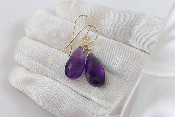 Amethyst Purple Faceted Earrings 1.5" – Sterling Silver or 14k Gold