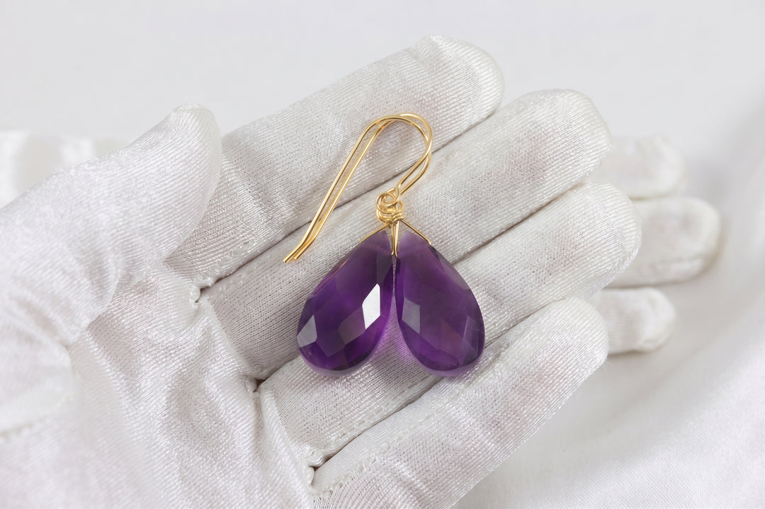 Amethyst Purple Faceted Earrings 1.5" – Sterling Silver or 14k Gold