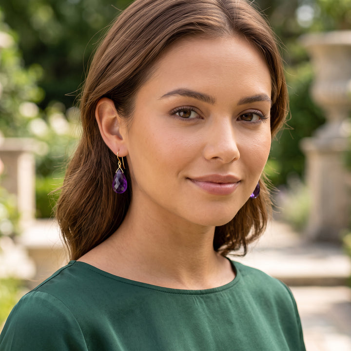 Amethyst Purple Faceted Earrings 1.5" – Sterling Silver or 14k Gold