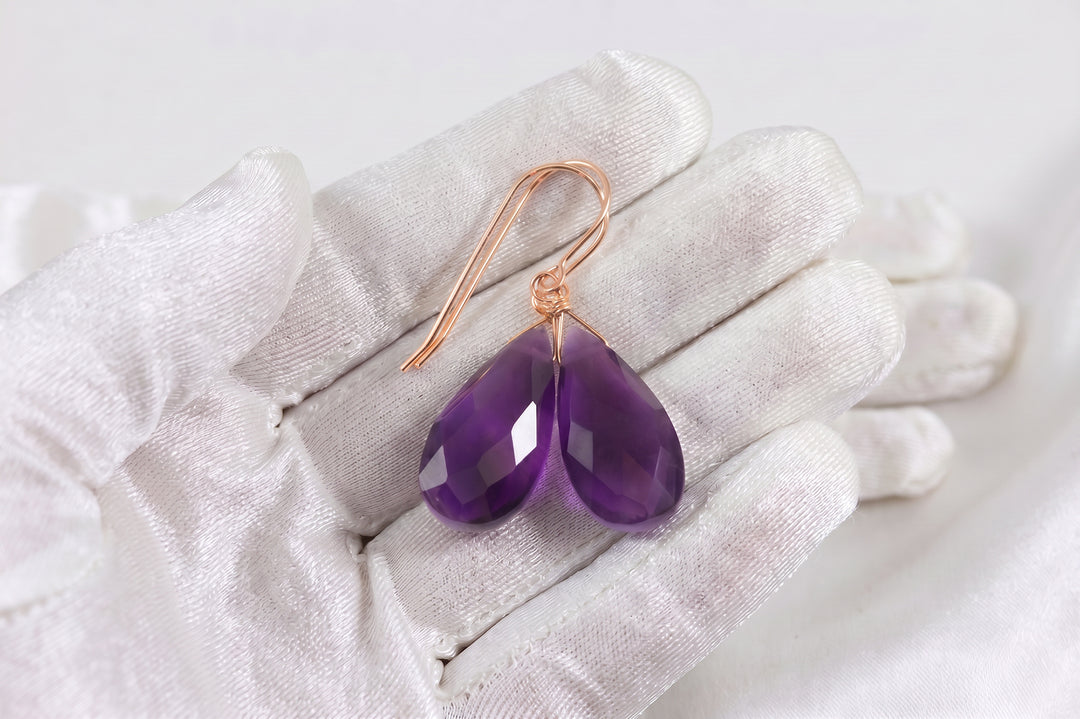 Amethyst Purple Faceted Earrings 1.5" – Sterling Silver or 14k Gold