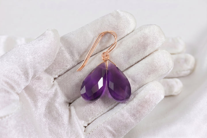 Amethyst Purple Faceted Earrings 1.5" – Sterling Silver or 14k Gold